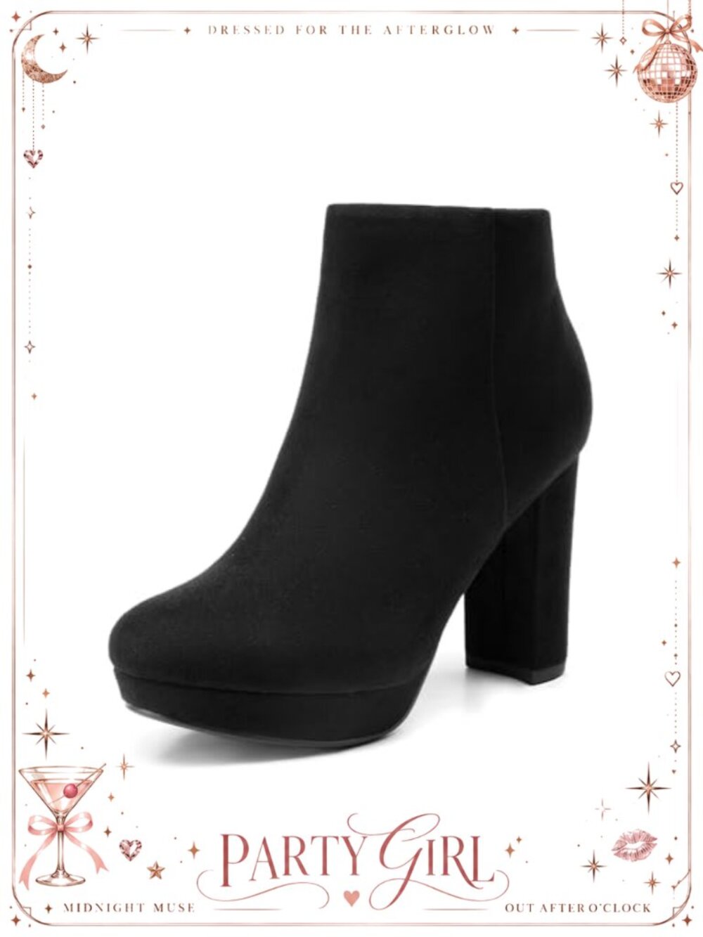 Faux Suede High Chunky Heel Ankle Boots Platform Round Toe Booties